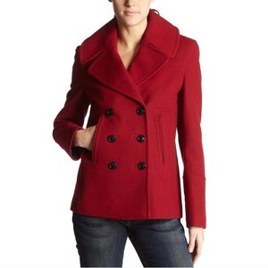 JOUJOU Red Double Breasted Pea Coat Med